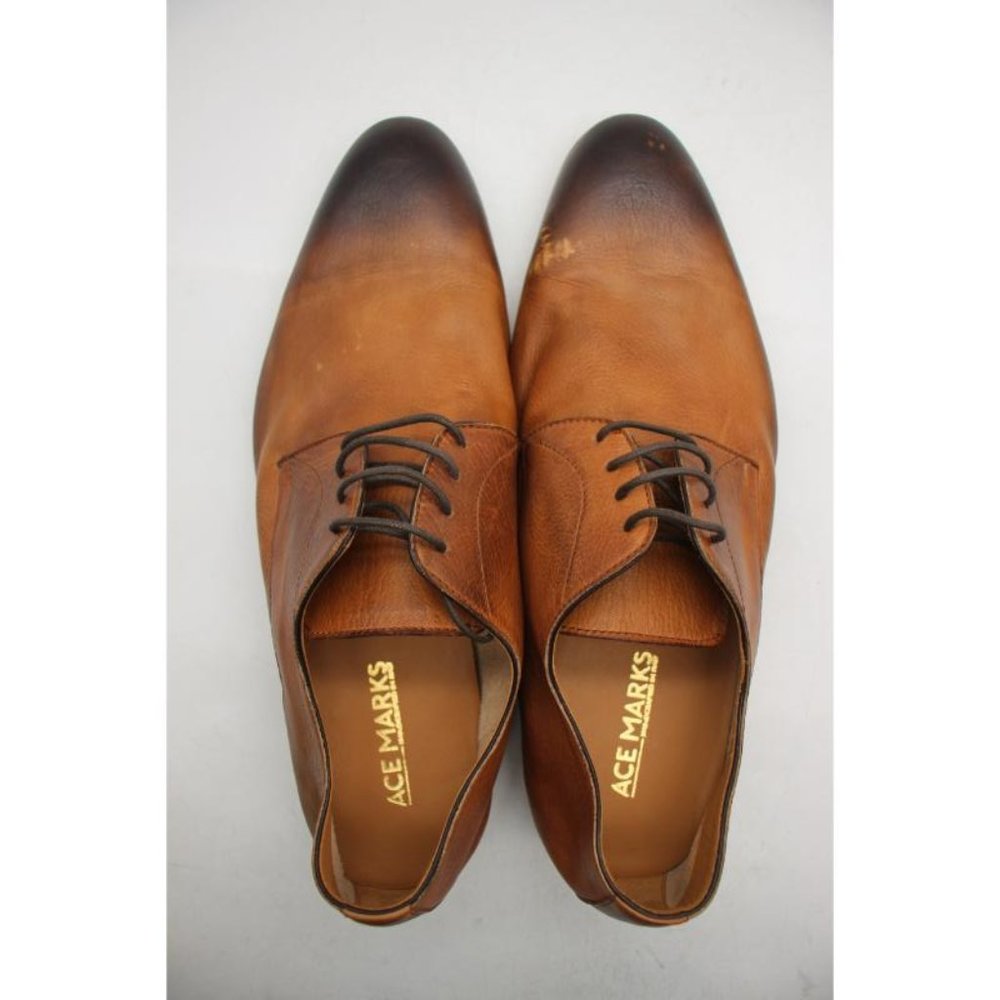 Ace Marks Plain Toe Men's 10 D Dress Shoes Brown Leather Handcrafted In Italy - Picture 9 of 12